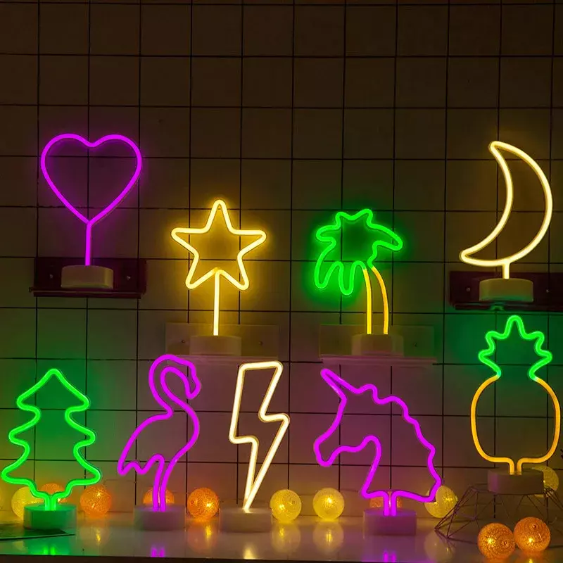 Neon Sign USB LED Decoration Unicorn Flamingo Lamp Moon Rainbow For Home Kid Room Bedside Night Light Decor Light For Christmas