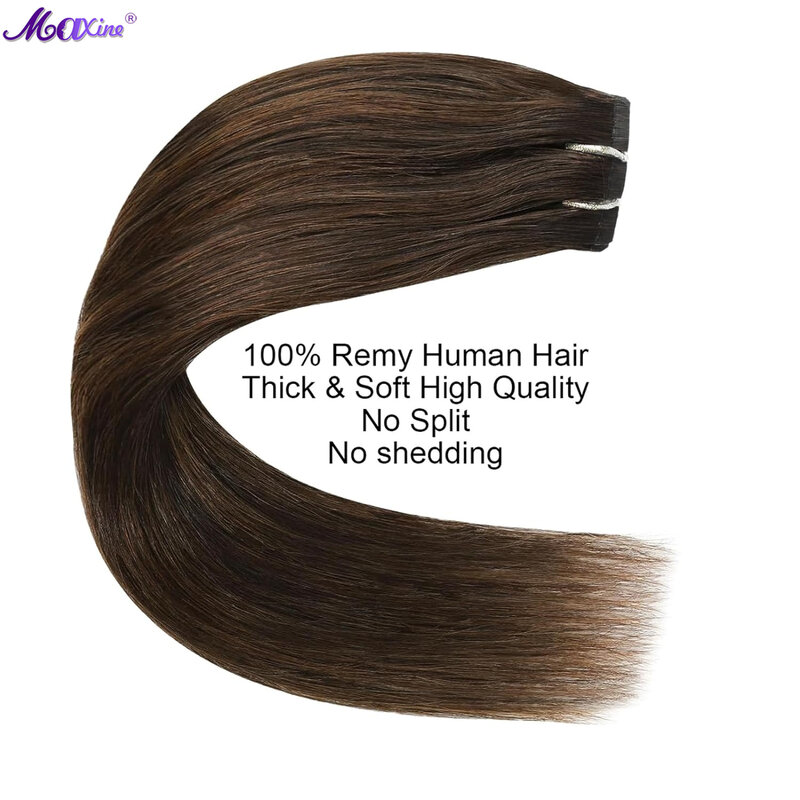 Clipe de cabelo humano real em extensões, extensões de cabelo remy, cabeça cheia, marrom natural, longo, grosso, 7 peças, 120 g/set