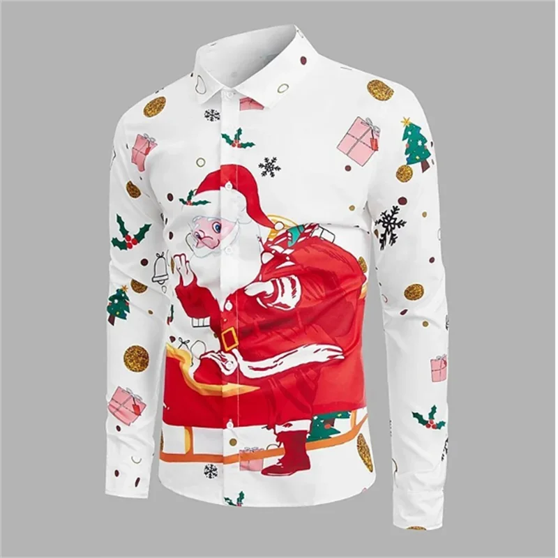 Рубашка для рождественского подарка, новинка 2023, рубашка в клетку с длинными рукавами, пуговицами, Санта-Клаусом, снежинкой, новый материал, лидер продаж