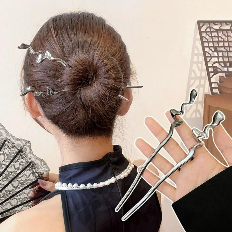 Estilo chinês Metal Hair Fork, Geometria Chopsticks, Hair Stick, Hairpin, Hanfu Fork, Headwear Acessórios