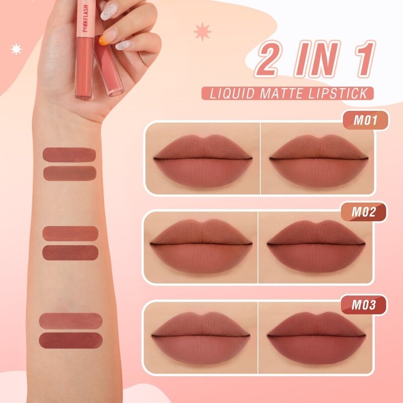 2 In 1 Velvet Liquid Lipstick Dual-head PINKFLASH Matte Lip Gloss High Pigment Long-lasting Liptint Women Makeup Cosmetics