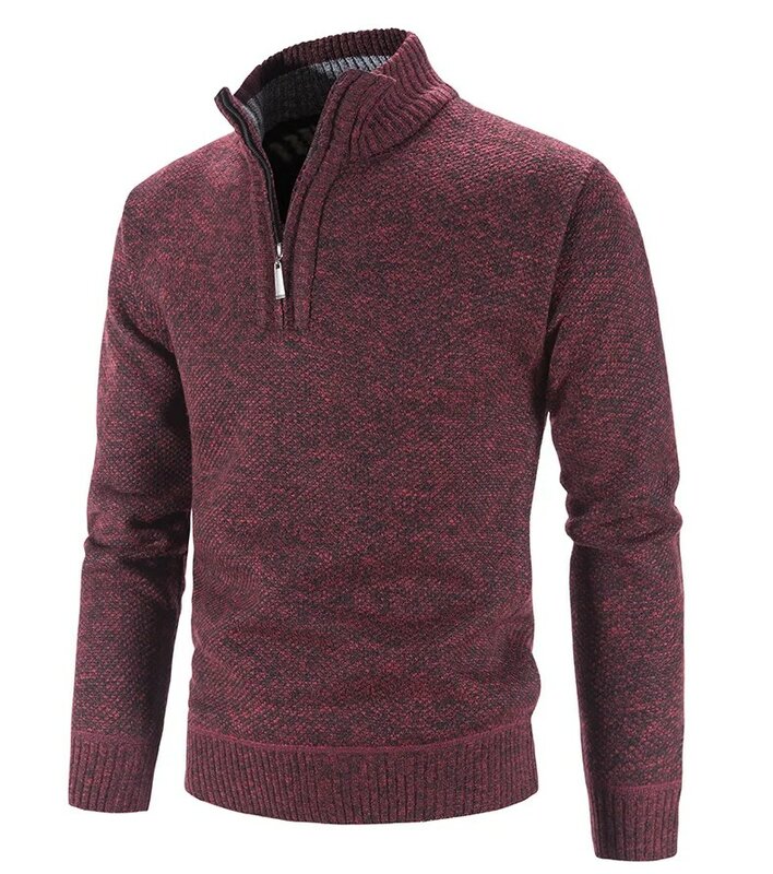Men's Half Zip Mock Neck Knitted Pullover Sweater Solid Color Stand Collar Casual Cashmere Sweater