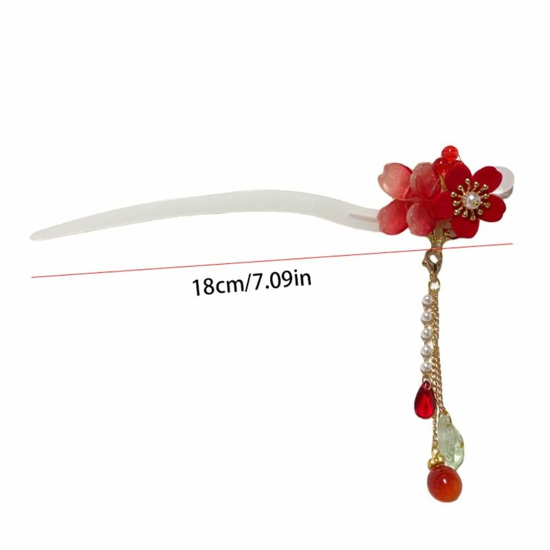 Cinese Hanfu copricapo fiore nappa capelli bastone rosso tornante squisito fiore capelli Pin ragazza stile antico copricapo