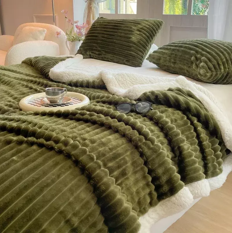 Утолщенное зимнее одеяло из искусственного меха для кровати в клетку, широкие полосатые плюшевые одеяла для дивана, двухстороннее пушистое постельное белье, одеяло из микрофибры