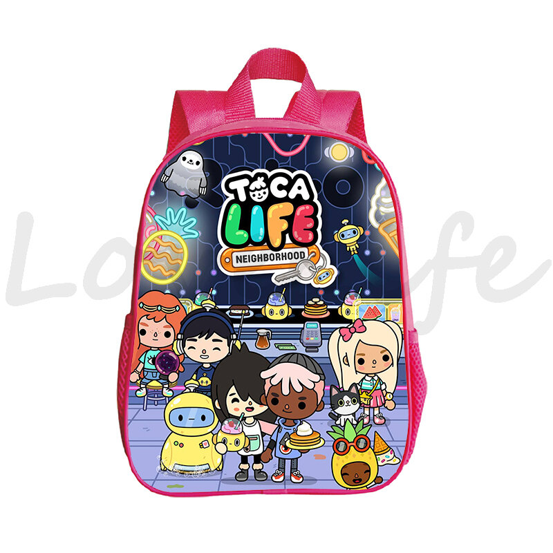 Toca life-子供用の3Dプリント付きバックパック,幼稚園用のピンクのランドセル