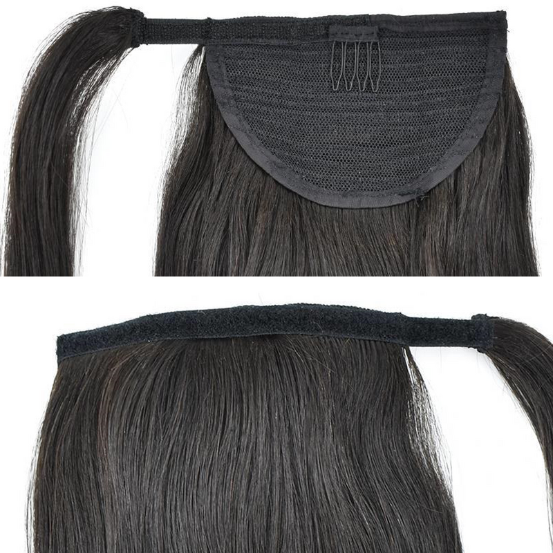 Paardenstaart Human Hair Wrap Rond Lange Rechte Remy Hair Extensions Maleisië Hair Extensions Clip Ins Natuurlijke Kleur Haarstukje