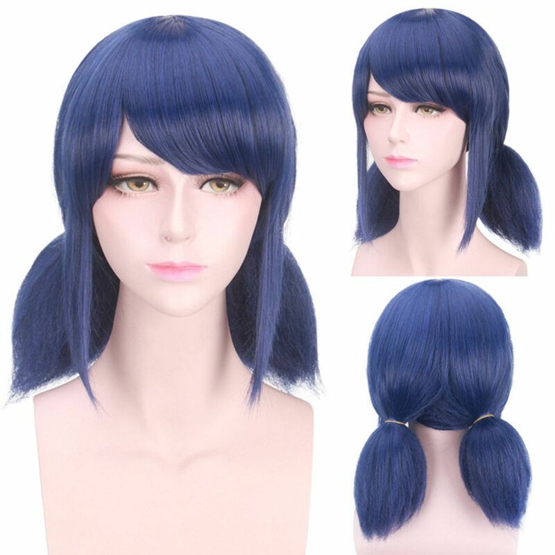 Anime Perücke, Cosplay Perücke, Marienkäfer Perücke, dunkelblaue Pigtail Girl Anime synthetische Perücken Haare