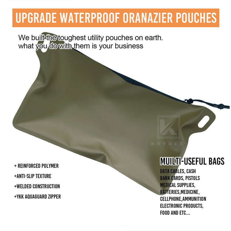 KRYDEX Hunting Waterproof Pouch Tool Gear Zippered Outdoor Tactical Organizer Travel Bag Multi-Purpose Range Camo Storage Bag