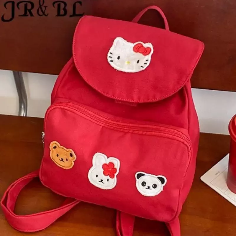 Sanrio tas punggung murid, ransel Panda pelindung tulang belakang imut ringan kartun, tas sekolah murid Hello Kitty