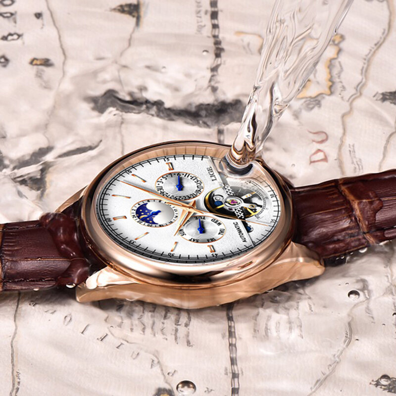 Relogio Masculin LIGE สำหรับบุรุษแบบใหม่นาฬิกาอัตโนมัตินาฬิกากลไกผู้ชายกันน้ำหนังนาฬิกาสัปดาห์นาฬิกา + กล่อง