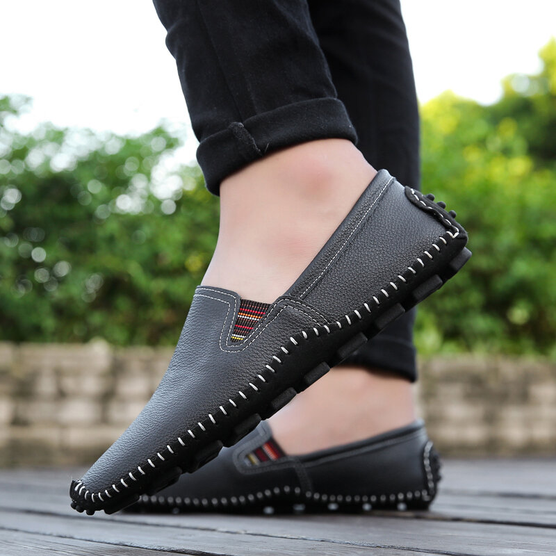 Men's Casual Leather Shoes Summer New Breathable Sneakers Fashion Light Slip on Wakling Shoes for Men Plus Size Male Loafers