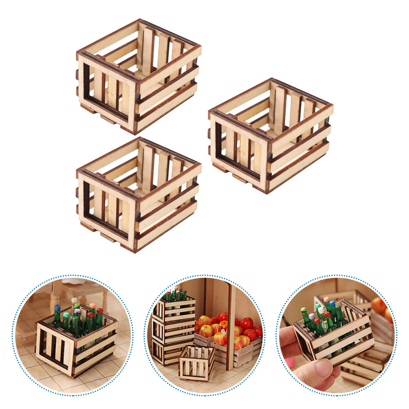 Mini Basket Baskets Miniature Crates Crafts Storage Wooden Dollhouse House Furniture Tiny Model Container Accessory Scale 1