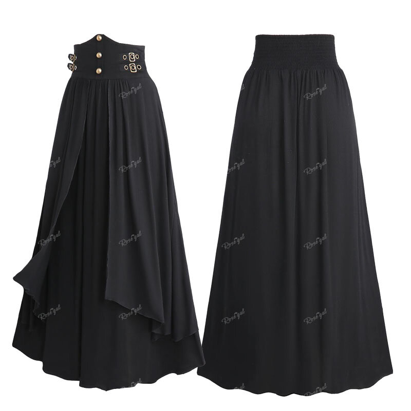 Rosegal Plus-Size Gothic Damen röcke schwarzer Riemen Schnalle Tülle Niet geschichtet geraffte knöchel lange eine Linie Rock übergroß