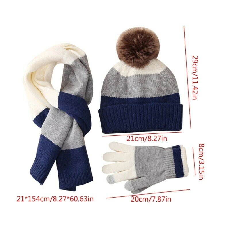 F62D أطفال الشتاء الدافئة قبعة صغيرة متماسكة وشاح وقفازات الصوف مبطن للبنين بنات