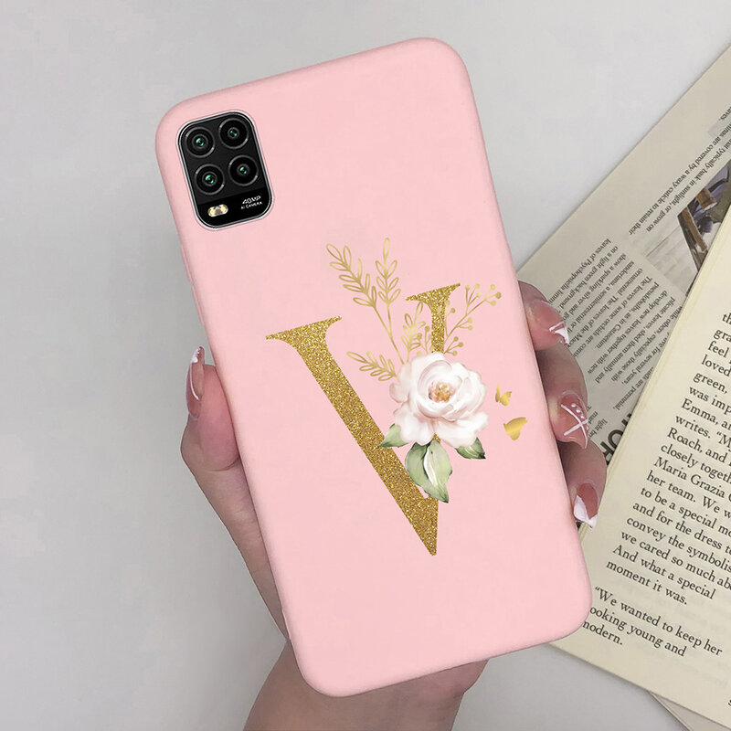 Soft Silicone Flower Phone Case, capa de luxo, A-Z Letters, protetor Bumper para Xiaomi 10 Lite 10 Youth Funda