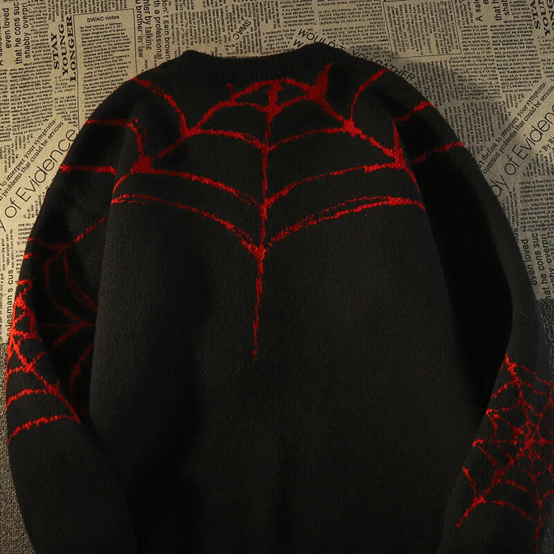 2023 Vintage Gotik Tide merek Spider Hole Sweater wanita musim dingin hangat rajut Pullover ukuran besar Y2k Harajuku Hip Hop pakaian pria
