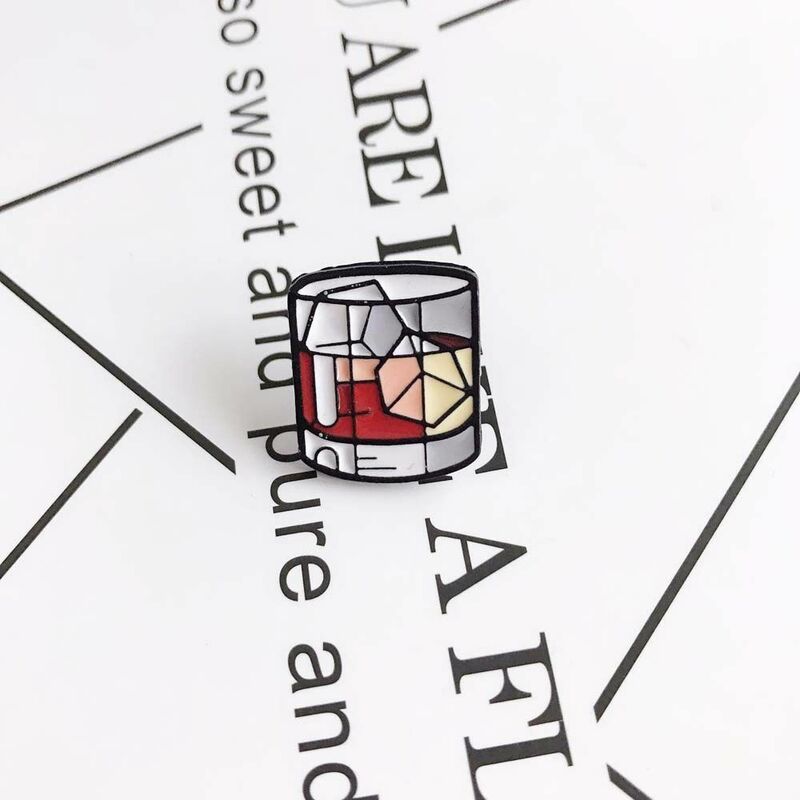 Lapel Pin Strong Wine Jewelry Accessories Delicious Drink Enamel Pin Whisky with Ice Cube Brooches Lapel Brooch Brooches Pin
