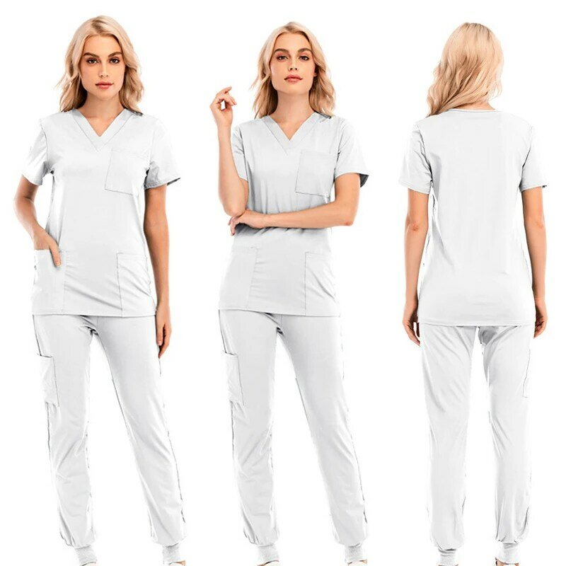 Pantaloni da Jogging uniformi Scrub di alta qualità + top a maniche corte con tasca Pet Grooming abbigliamento da lavoro medico abbigliamento da lavoro infermieristico femminile