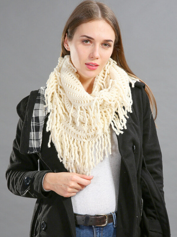 Женский вязаный однотонный шарф Mingjiebihuo, длинный теплый шарф для влюбленных шарф с кисточками