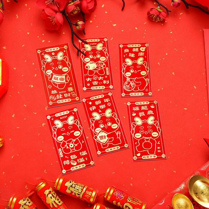 Envelopes do ano novo chinês com desenhos animados para o festival da primavera, Envelopes festivos lunares, 6 pcs