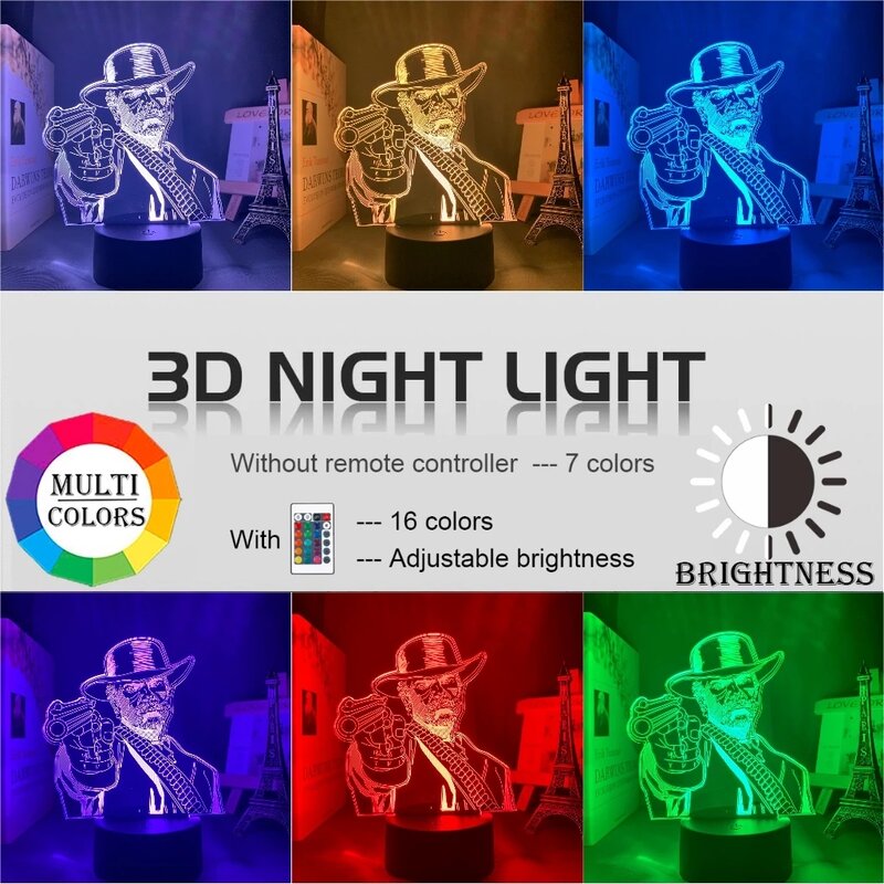 게임룸 장식용 아크릴 3D 램프, 레드 데드 리뎀션 2 선물, RDR2 아서 모건 피규어, 어린이 LED 야간 조명
