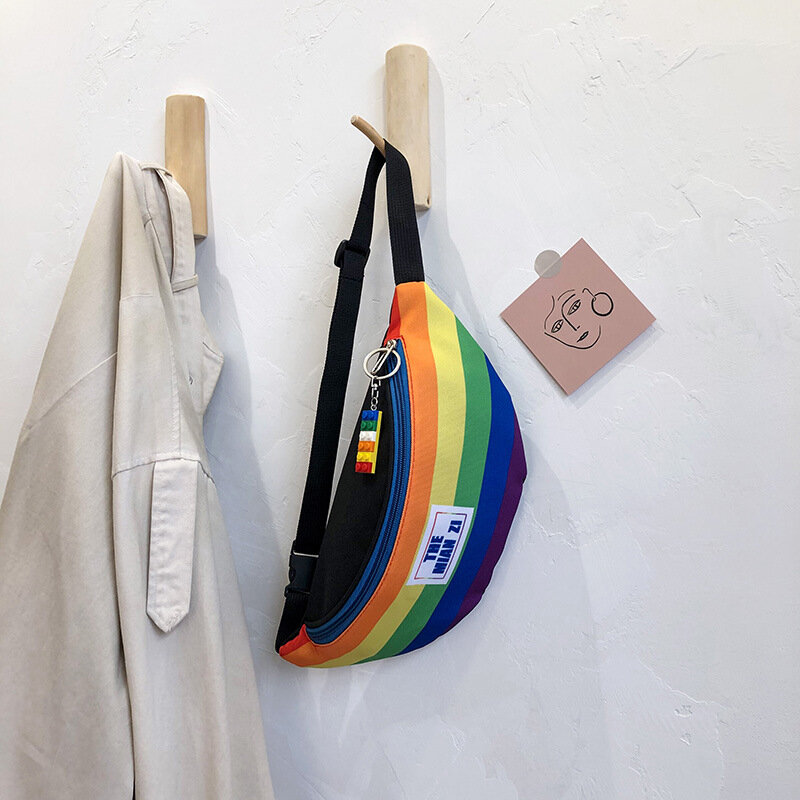 Vrouwen Regenboog Gestreepte Heuptasje Casual Dames Taillepakket Verstelbare Riem Eenvoudig Draagbaar Kleurrijk Voor Weekendvakantie