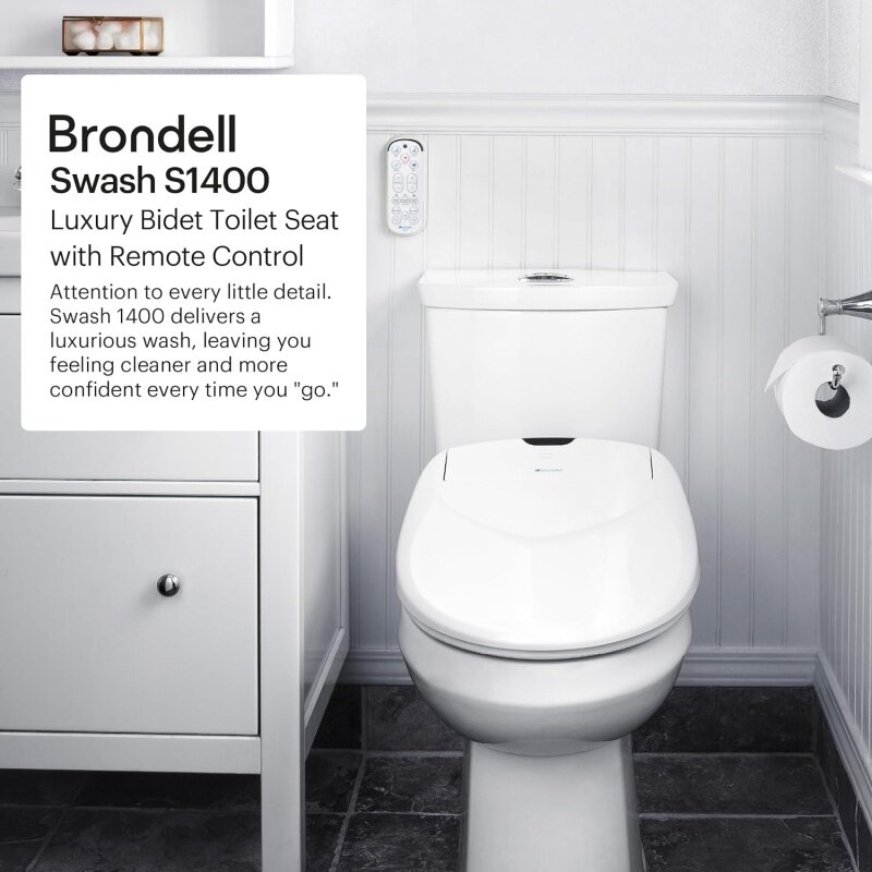Brondell S1400-RW Swash 1400 sedile wc Bidet di lusso in bianco allungato con doppio ugello in acciaio inossidabile pulito, acqua infinita-