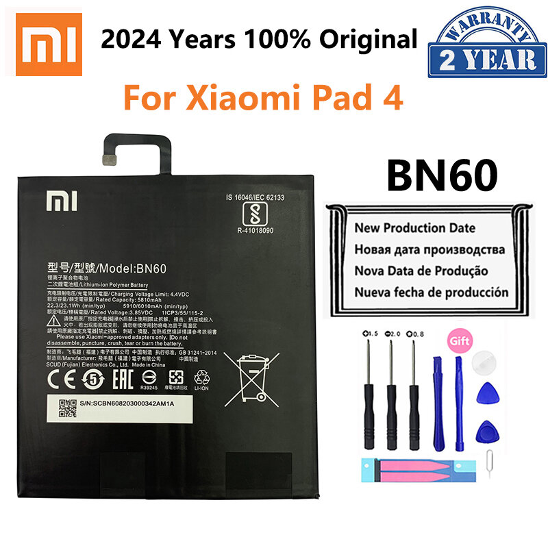 100% 정품 태블릿 배터리, 샤오미 미 패드 MiPad 1 2 3 4 플러스용 교체 배터리, BM60 BM61 BM62 BN60 BN80