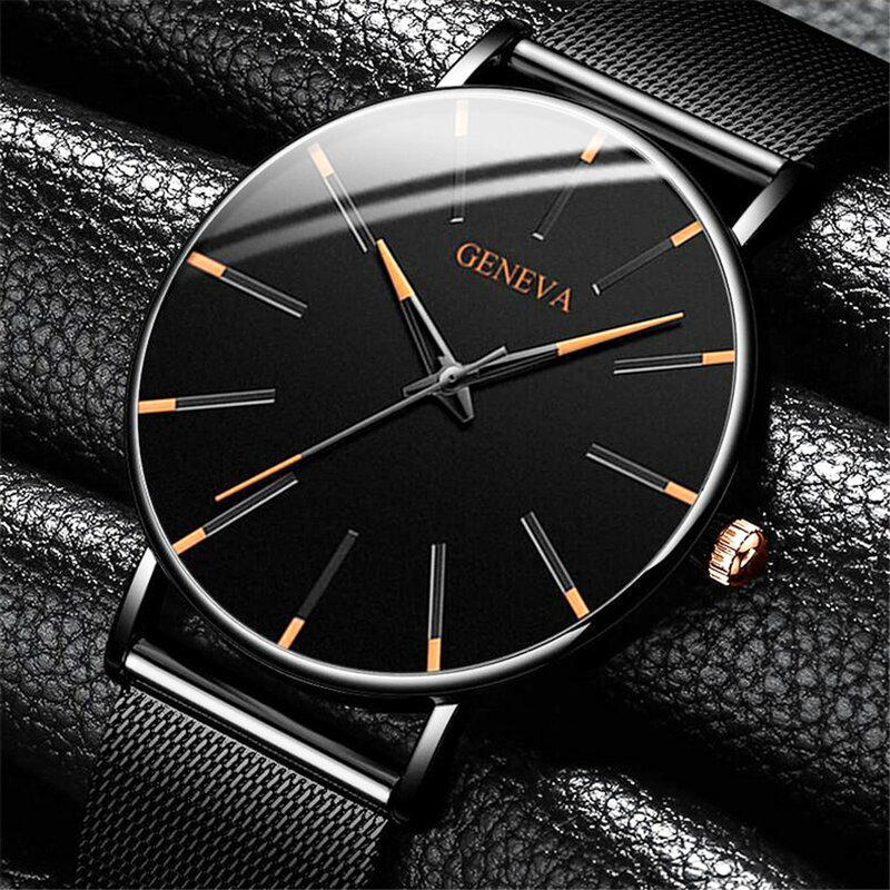 Часы наручные мужские ультратонкие, модные минималистичные простые деловые кварцевые с сетчатым ремешком из нержавеющей стали, 2022