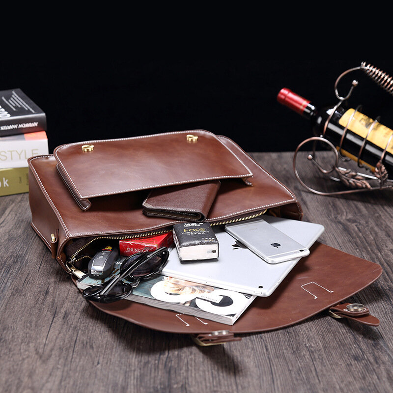 GPR 100% Crazy Horse Leather Man Business Bag Retro Men's Briefcase Fashion Crossbody Bag Male Shoulder Bags