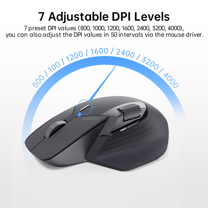 Rapoo Mouse Bluetooth nirkabel ergonomis, Mouse Bluetooth 4000 DPI mendukung hingga 4 perangkat, Mouse nirkabel Multi mode dapat diisi ulang daya MT760/MT760L/MT760Mini/MT760M