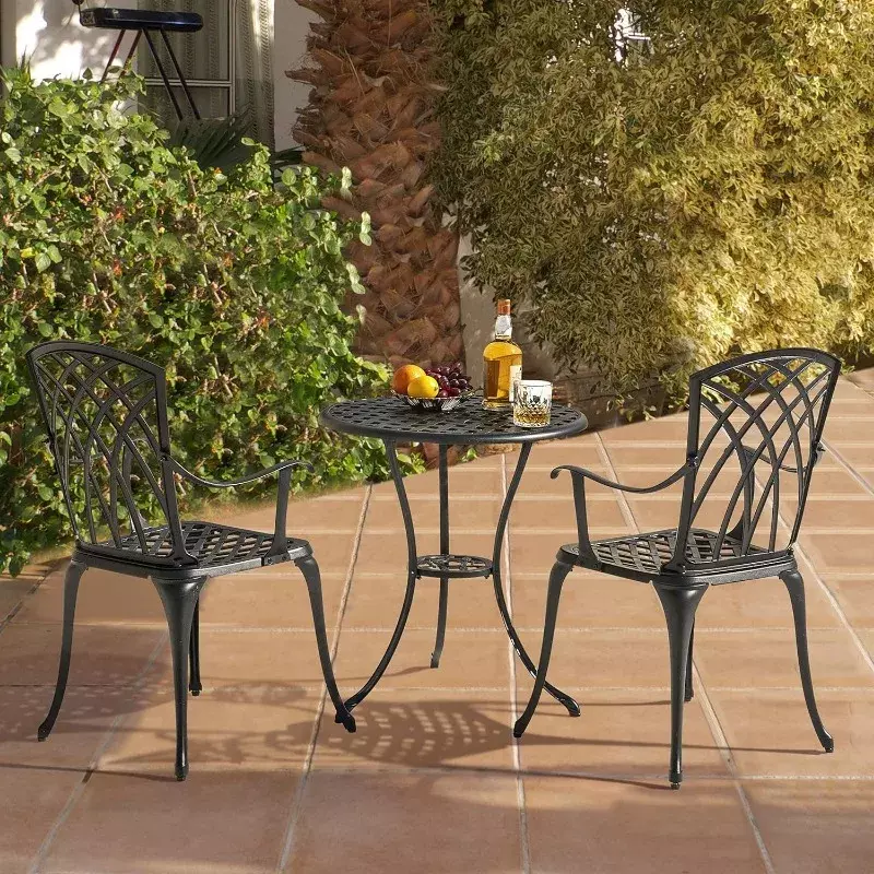 Patio Bistro Sets 3 Piece Cast Aluminum Bistro Table and Chairs Set with Umbrella Hole Bistro Set of 2 for Patio Backyard