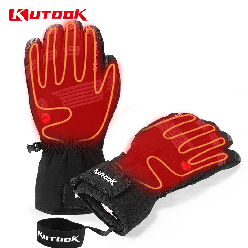 KUTOOK Electric Heated Ski Gloves Winter Battery Heating Thermal Gloves Waterproof Touchscreen Gloves for Snowmobile Accessories