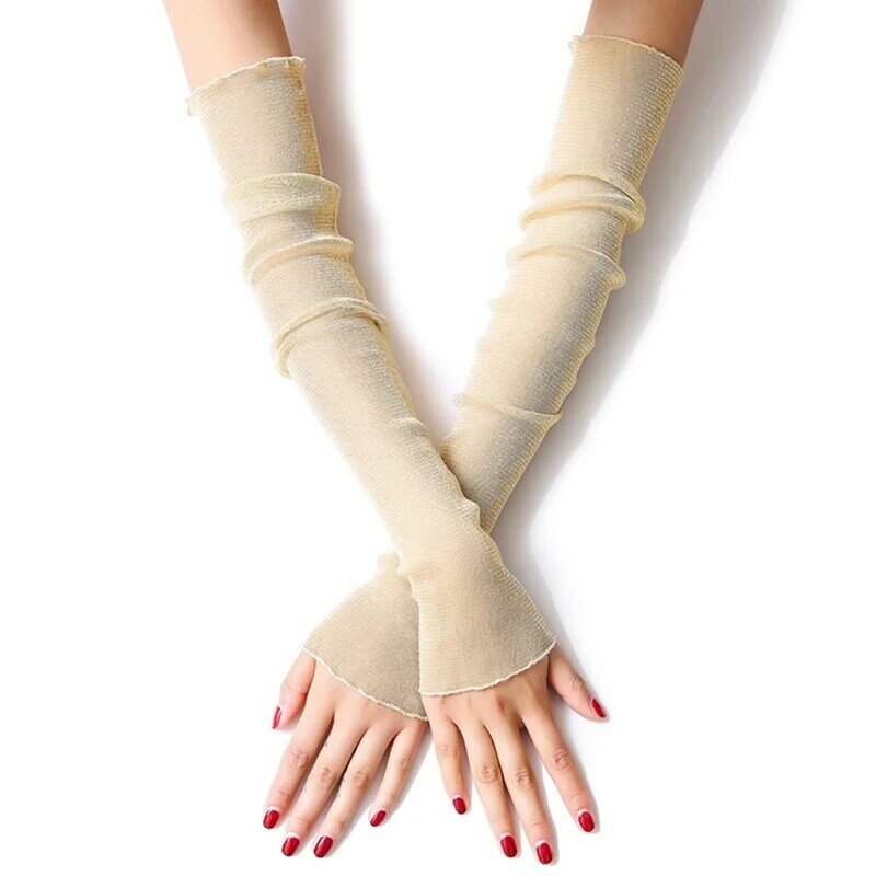 ถุงมือแขนยาวผ้าบางทนต่อแสงแดดสำหรับผู้หญิงถุงมือผ้าไอซ์ซิลค์สำหรับขับรถฤดูร้อน