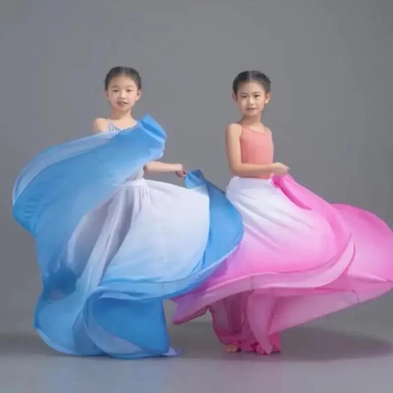 กระโปรงยาวไล่ระดับสีสไตล์คลาสสิกสำหรับเด็กผู้หญิงกระโปรงเต้นรำพื้นบ้าน1ชิ้น/ล็อต