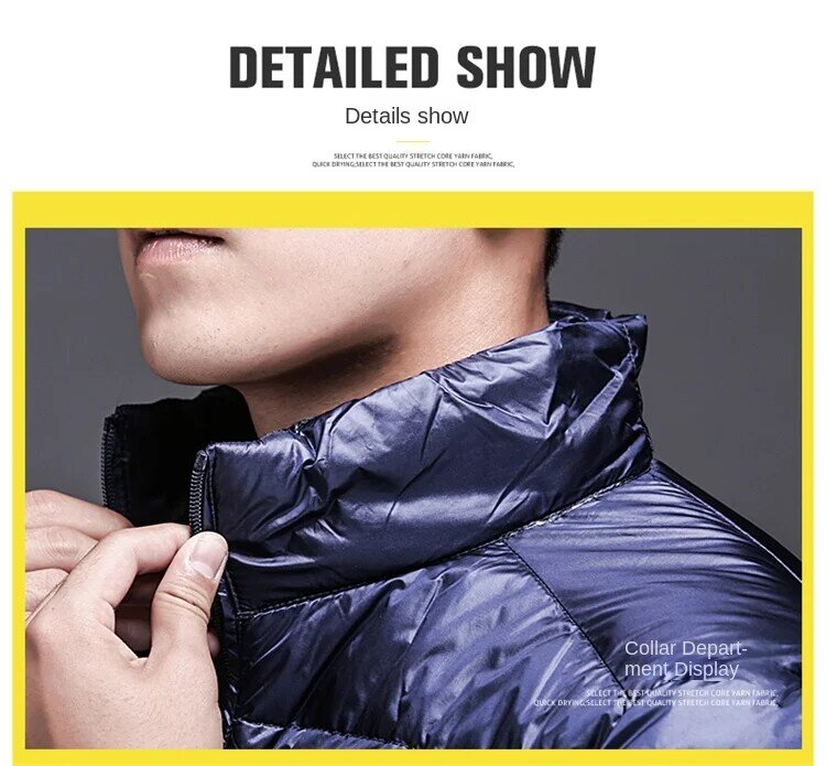Autumn and Winter Men's Down Jacket New Solid Color Light Thin Large Outdoor Camping Stand Collar Coat Men's Fashionable Jacket