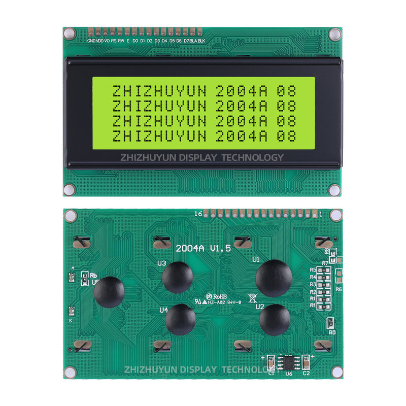 Módulo de pantalla LCD de caracteres, película verde esmeralda con caracteres negros, voltaje de 5V, 3,3 V, controlador SPLC780D, 2004A
