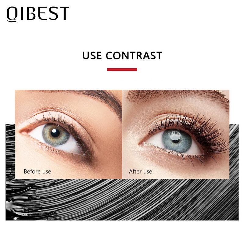 QIBEST rímel negro para pestañas 4D sedoso alargamiento de pestañas maquillaje impermeable volumen cosméticos para ojos