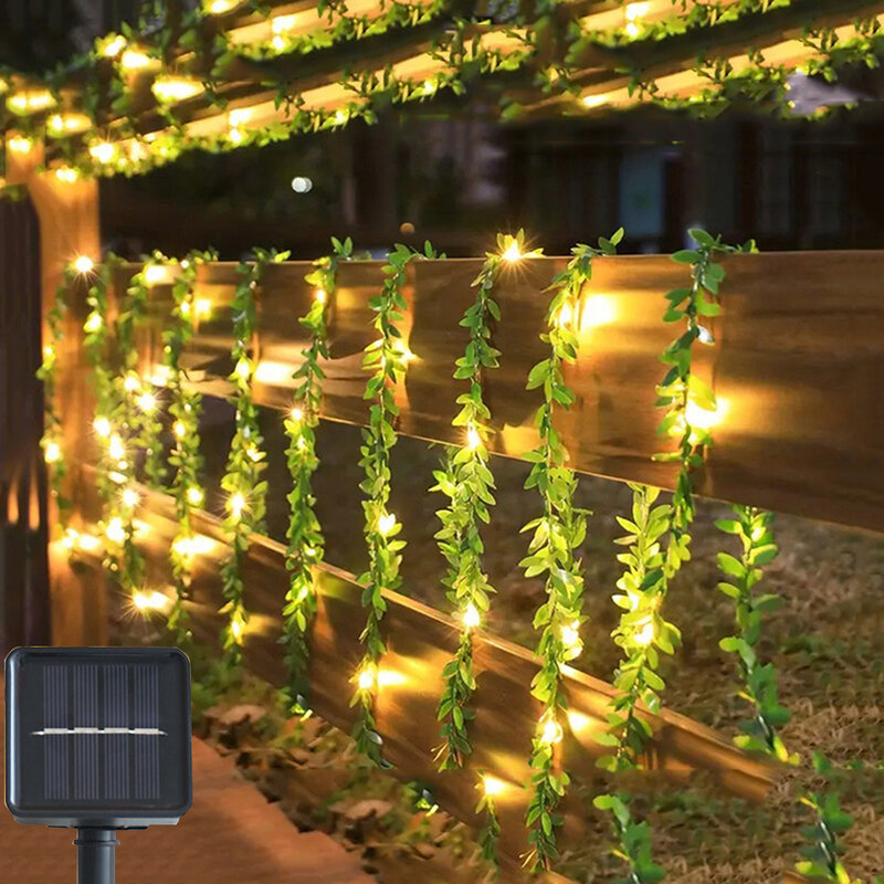 2/3/5/10 متر LED الشمسية الاصطناعية اللبلاب الجنية الكرمة سلسلة ضوء لتقوم بها بنفسك النبات الأخضر ورقة ضوء إكليل للمنزل الزفاف ديكور حفلات