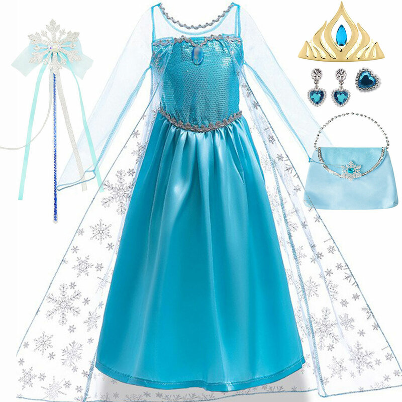 Disney 2024 Festival Girls Elsa Costumes For Girls Carnival Party Prom Gown Robe-Playing Children Clothing Frozen Princess Dress