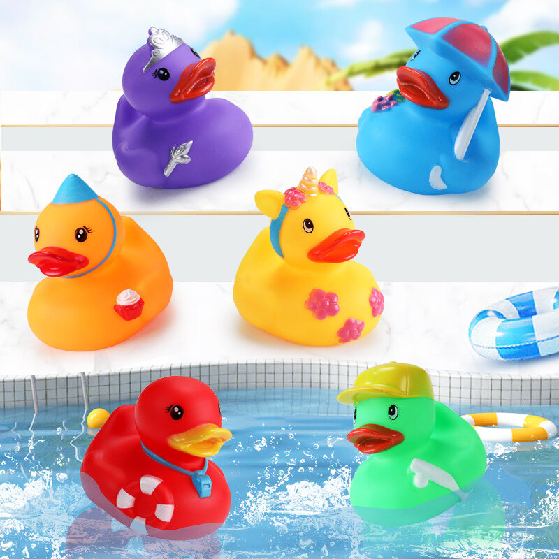 Babybadspeelgoed Kleurrijke Rubberen Eenden Met Knijpgeluid Zacht Rubber Float Eenden Baby Badkuip Douche Speelgoed Voor Peuters Kinderen