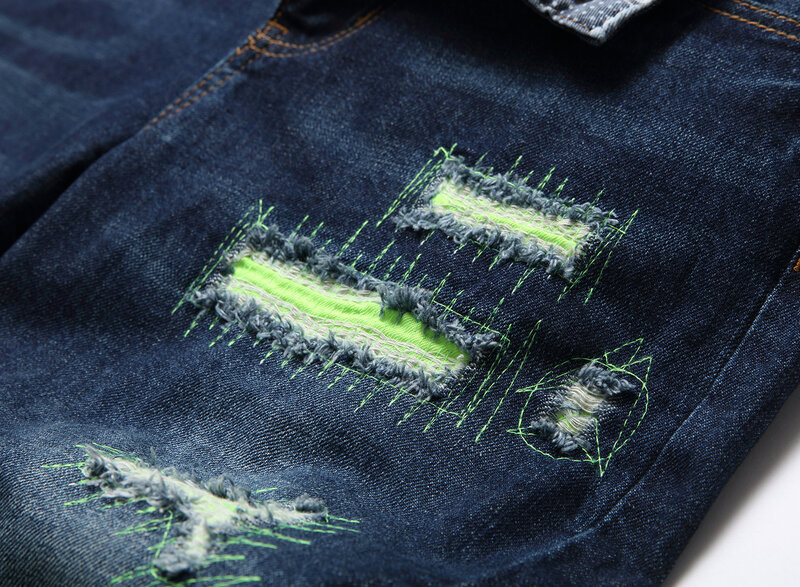 Модные брендовые рваные джинсы, Мужские вышитые корейские темные повседневные брюки, трендовые узкие длинные брюки большого размера