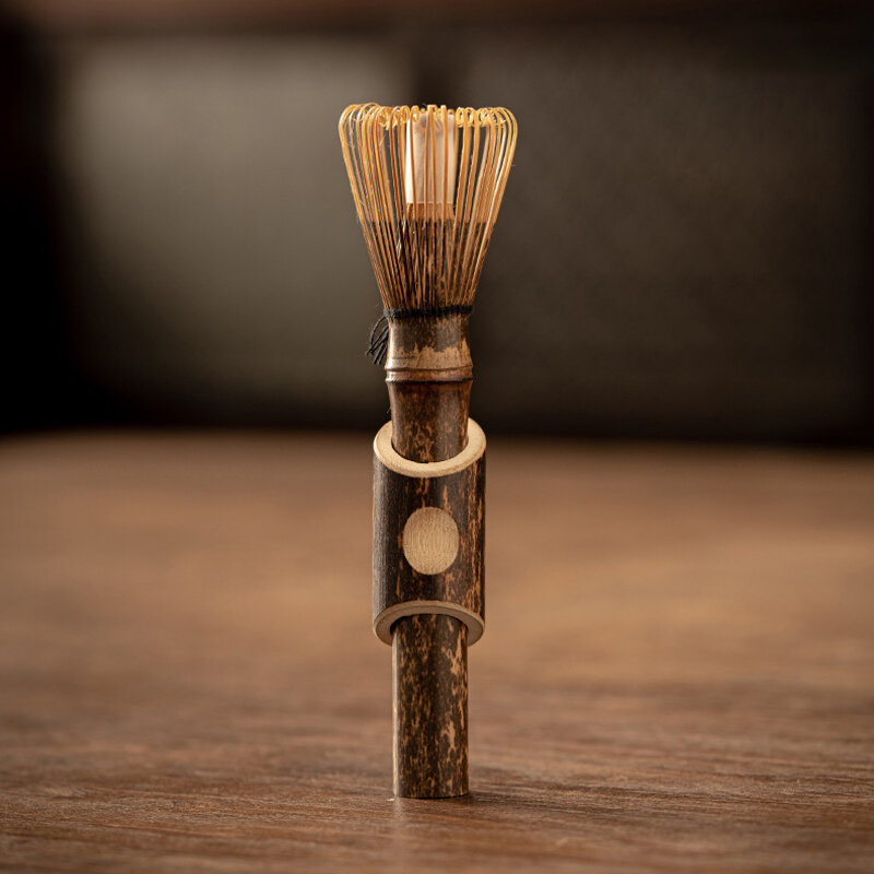Frusta Matcha con manico lungo strumento pennello in polvere Matcha accessorio per cerimonia Matcha frusta da tè in bambù arricciata a mano in stile giapponese