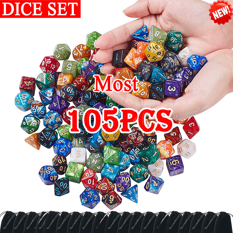 NEW 105/70/49/35/21/7Pcs Pearlized Dice Set Bright Multicolour Polyhedral RPG DND Role Playing Dragons Board Game Dice with Bags