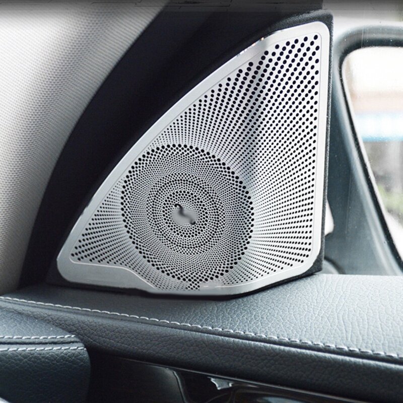Car Front Triple-cornered Window Horn Cover Door Speaker Cover for Mercedes-Benz C-Class W205 2015-2020 Matte Silver