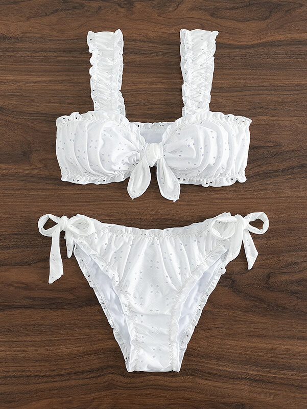 Schiffy-Maillot de bain blanc avec nœud sur le devant, bikini sexy pour femmes, vêtements de plage pour la baignade, 2024