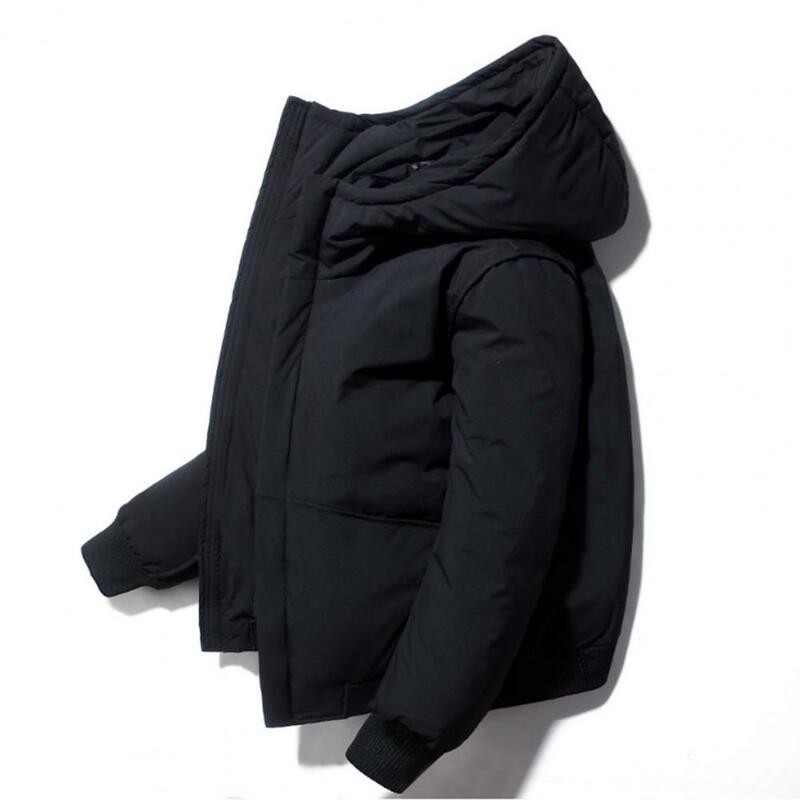 Jaqueta com capuz para homens, casaco acolchoado espesso, manga longa, bolsos com zíper, cardigã de punho, algodão, quente, outono, inverno