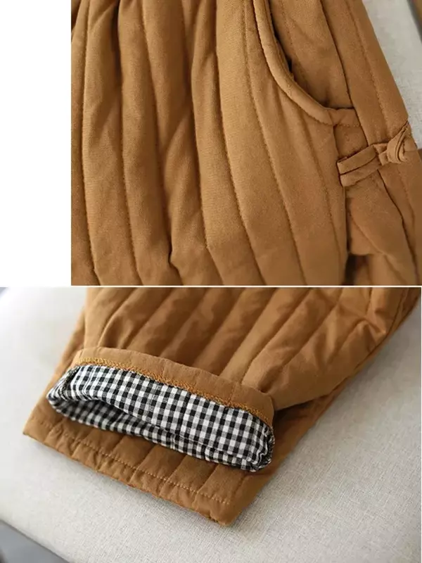 Koreańskie modne luźne spodnie z wysokim stanem damskie zimowe ciepłe do kostek workowate Pantalone Vintage Oversize 4xl bawełniane spodnie 2024 nowość