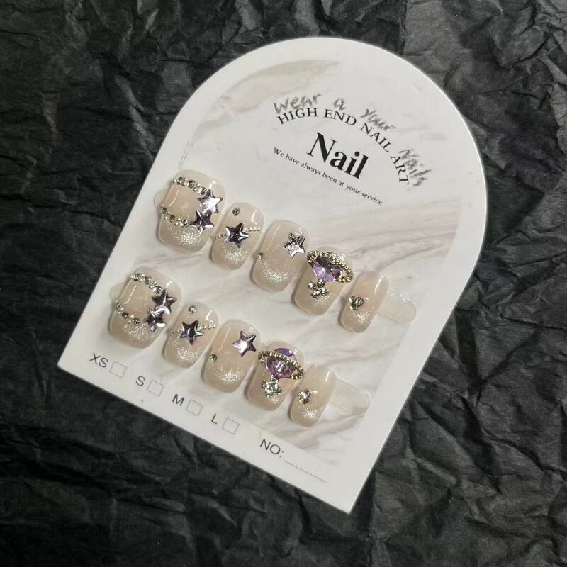 10 Stuks Cat Eye Handgemaakte Nep Nagels Met Saturnus Ontwerp Pure Kleur Glanzende Pers Op Nagel Franse Stijl Korte Valse Kunst Nail Tips