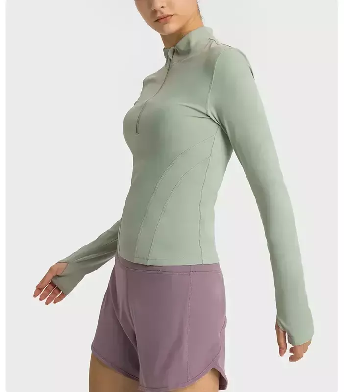 Lemon Women's Long Sleeve Top Gym Shirts Yoga Fitness Sport Women Clothing Sportswear Half Zip Elastic Force Blouse Jacket